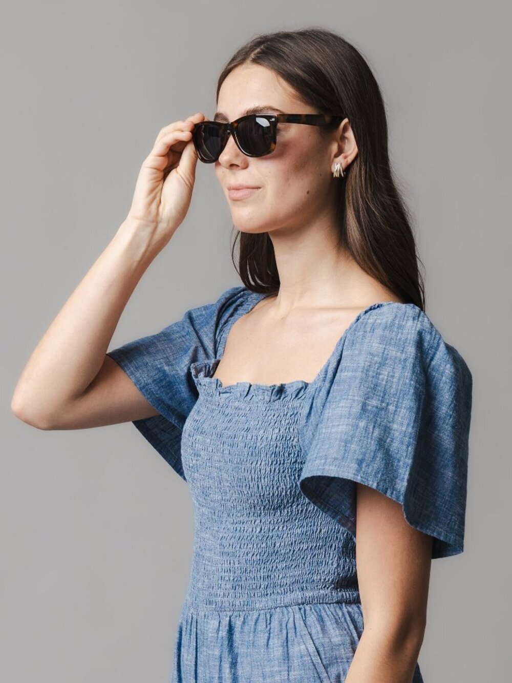 Hope & Henry Organic Smocked Chambray Romper - Chambray - Picture 2 of 5